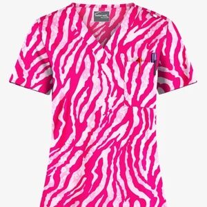 Butter-Soft Stretch Tiger Fantasy Fuchsia 1-Pocket V-Neck - Women's Small